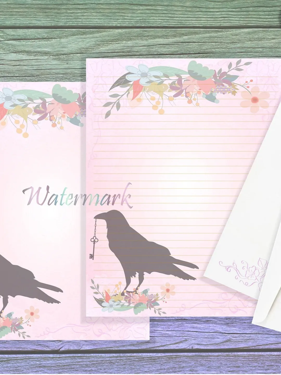Floral Crow Stationery | Flower Raven Paper | Stationery Set | Floral Envelope | Raven Writing Paper | Journal Pages | Letter Paper Set
