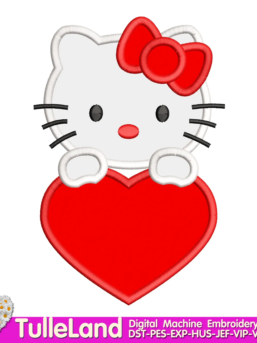 Kids Cute Kitty with Heart 1st Birthday with Kitty Design Applique for Machine Embroidery