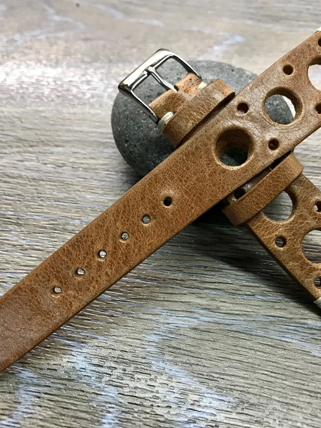 Rally watch strap, Racing Watch Strap, leather watch strap 20mm, Leather Watch Band, Light Brown Leather Watch Band - 19mm, FREE SHIPPING