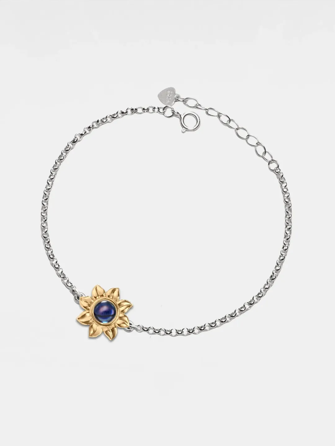 PERIMADE Sunflower Projection Bracelet • Personalized Picture Inside Bracelet • Sterling Silver Keepsake Jewelry • Trendy Best Friend Gift