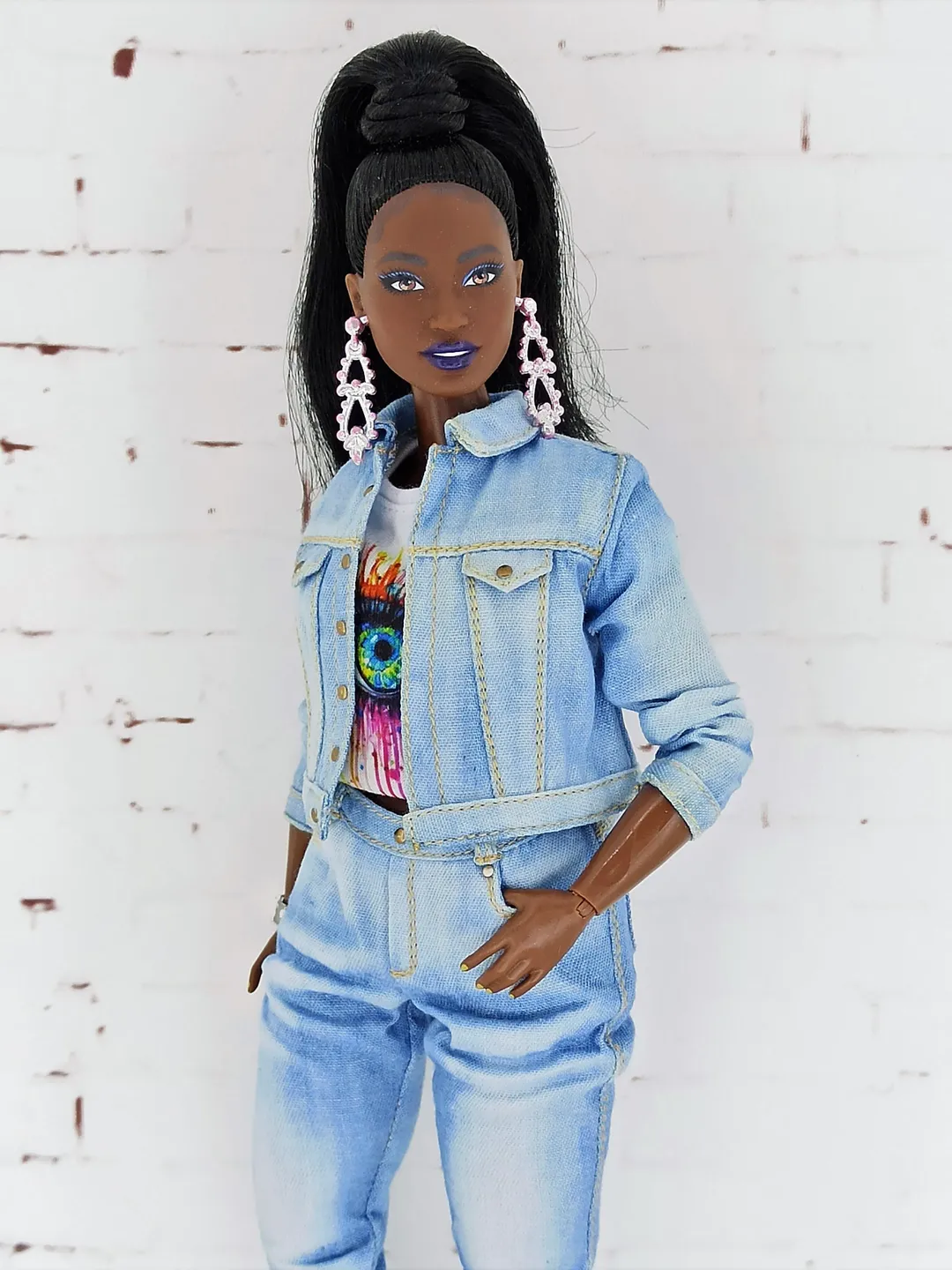 Denim suit with a T-shirt for Curvy Barbie Doll