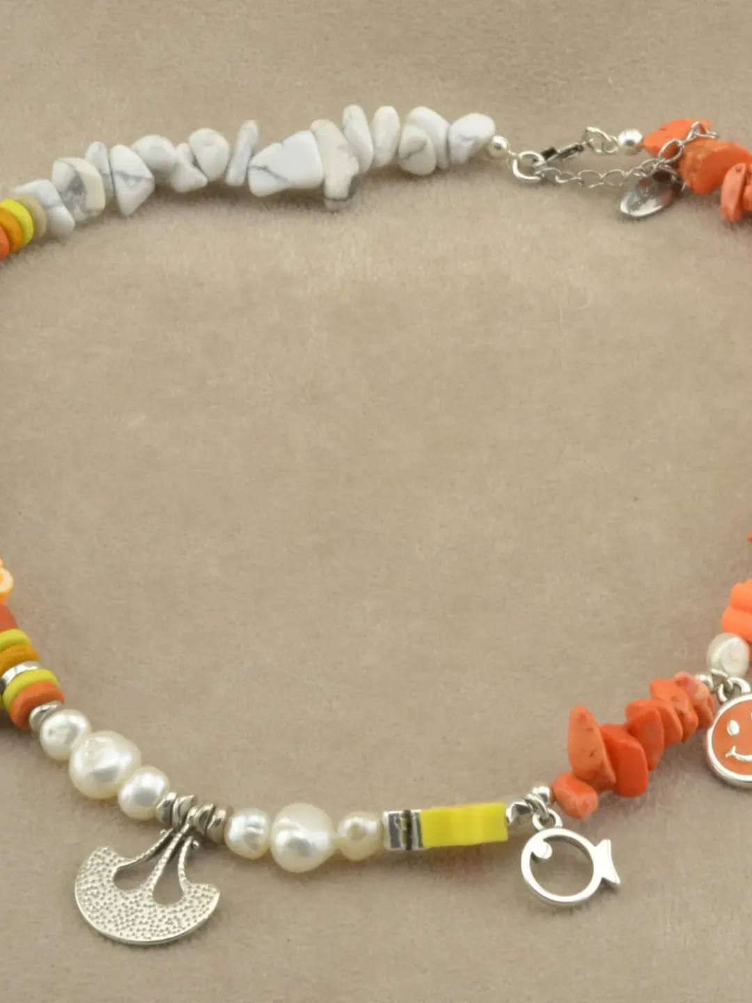 Summer Trendy Coral Necklace Beaded, Gifts for Her Colorful Statement Layering Fashion Summer Jewelry, Handmade Multiple Charms Necklace