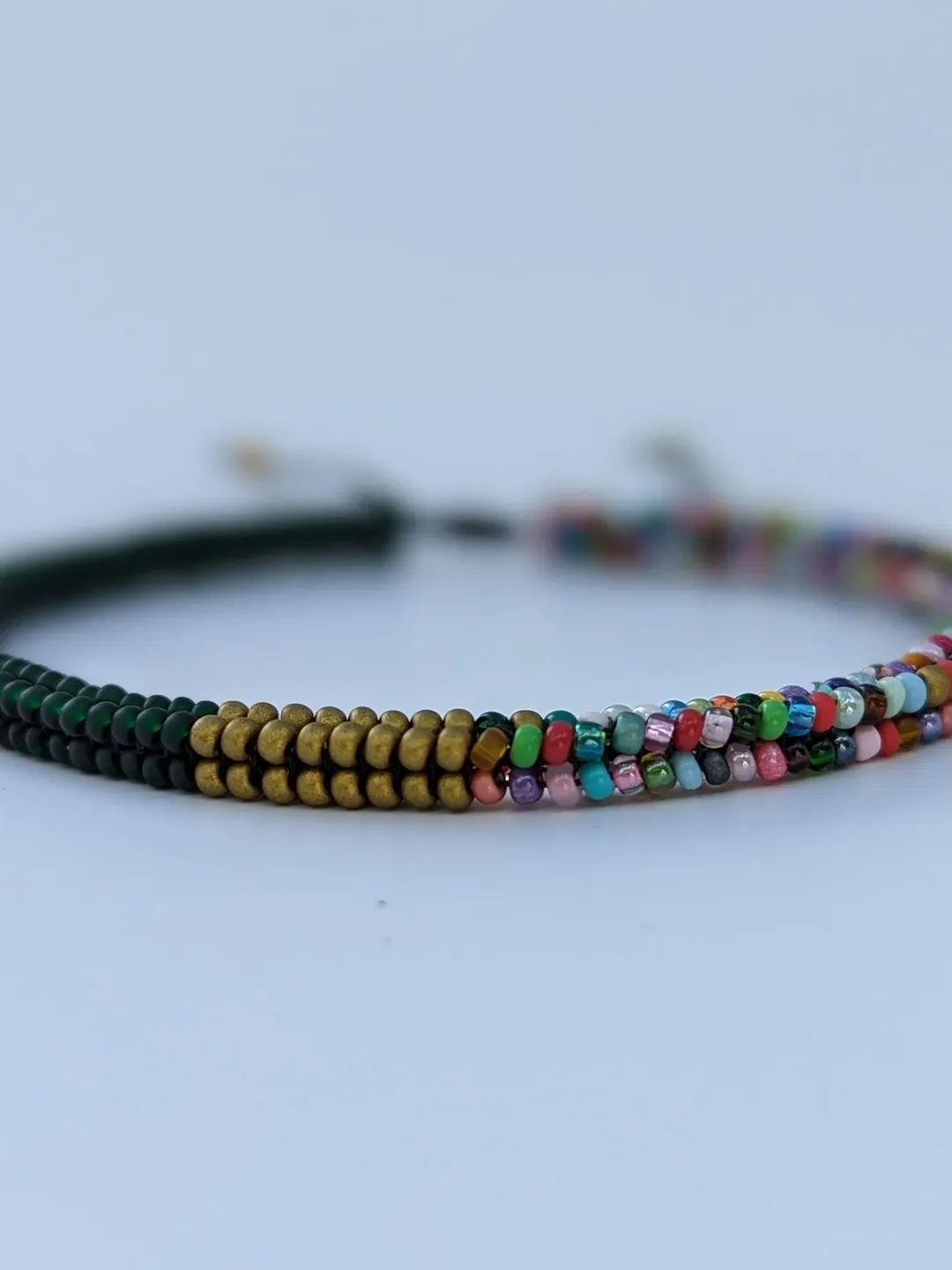 Bracelet for men handmade, Bohemian dark green beaded men's bracelet