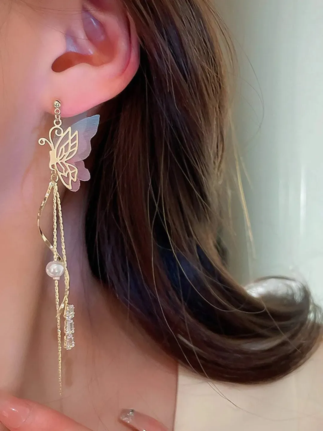 Butterfly Dangle Earrings For Women - Purple & Gold Hoop, Fairy Jewelry Gift - View #8