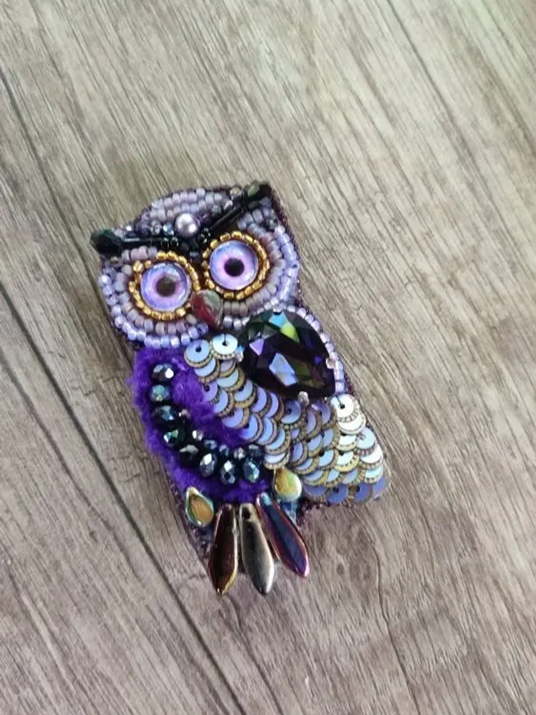 Brooch embroidery beaded  owl magnet brooch Purple beaded brooch embroidered jewelry Embroidered pins embroidered gifts embroidered jewelry