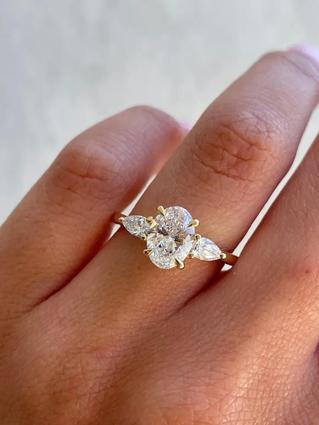 Oval And Pear Cut Three Stone Moissanite Wedding Ring.Valentine Gift,Gift For Her,Anniversary Ring,Perfect gift for Her,Birthday Gift.