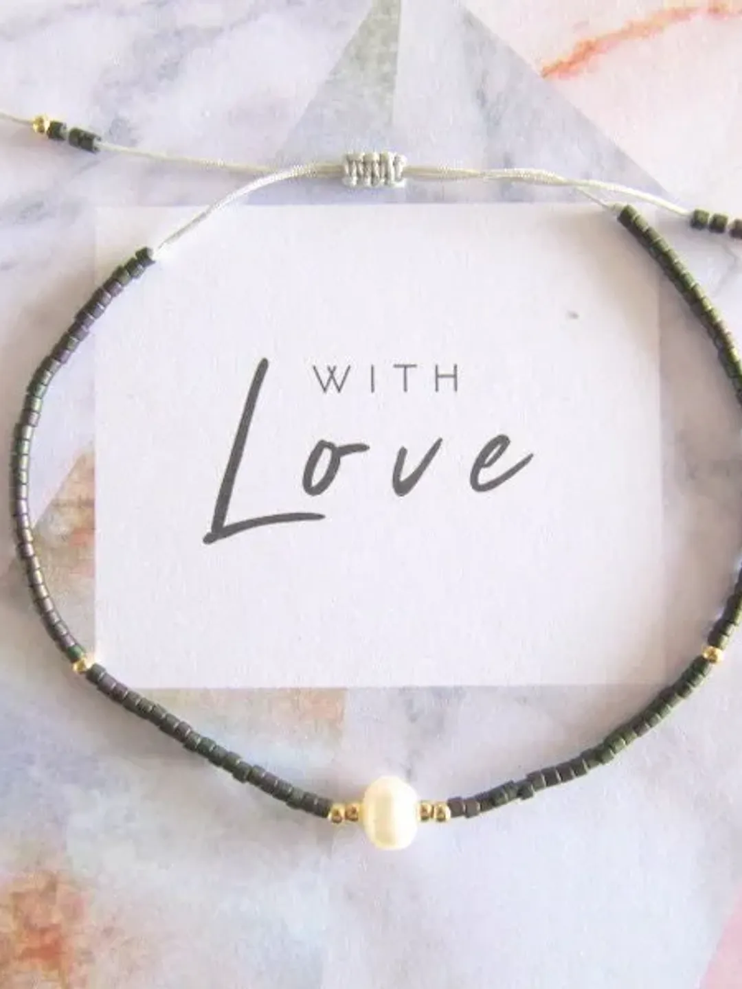 Miyuki bead bracelet and  gift Card/Dainty & Beaded Tiny beads/Miyuki bracelet,  friendship bracelet with freshwater pearl, Miyuki bracelets