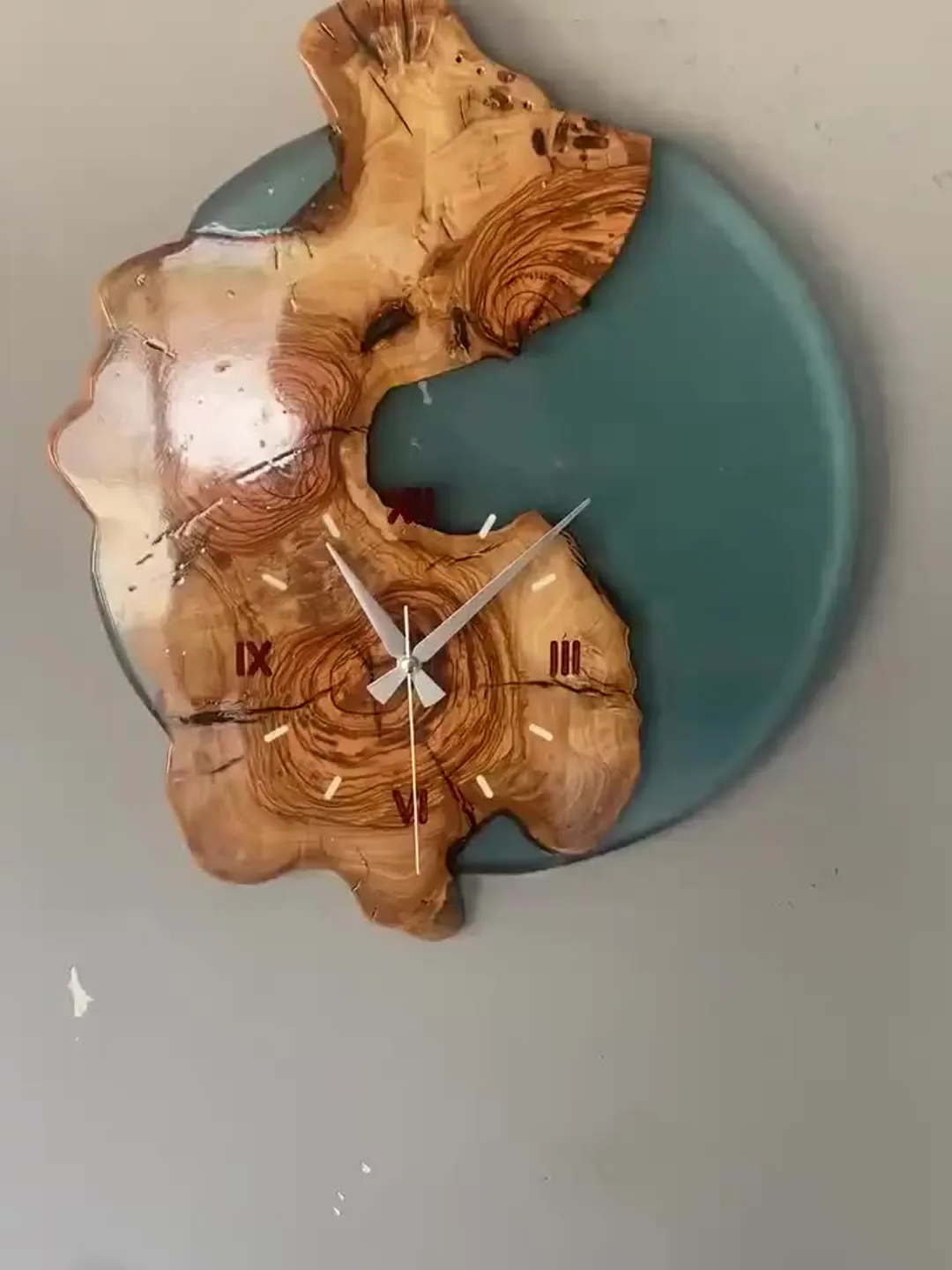Custom Made Resin & Olive Wood Wall Clock, Wooden Clock, Farmhouse Wall ...