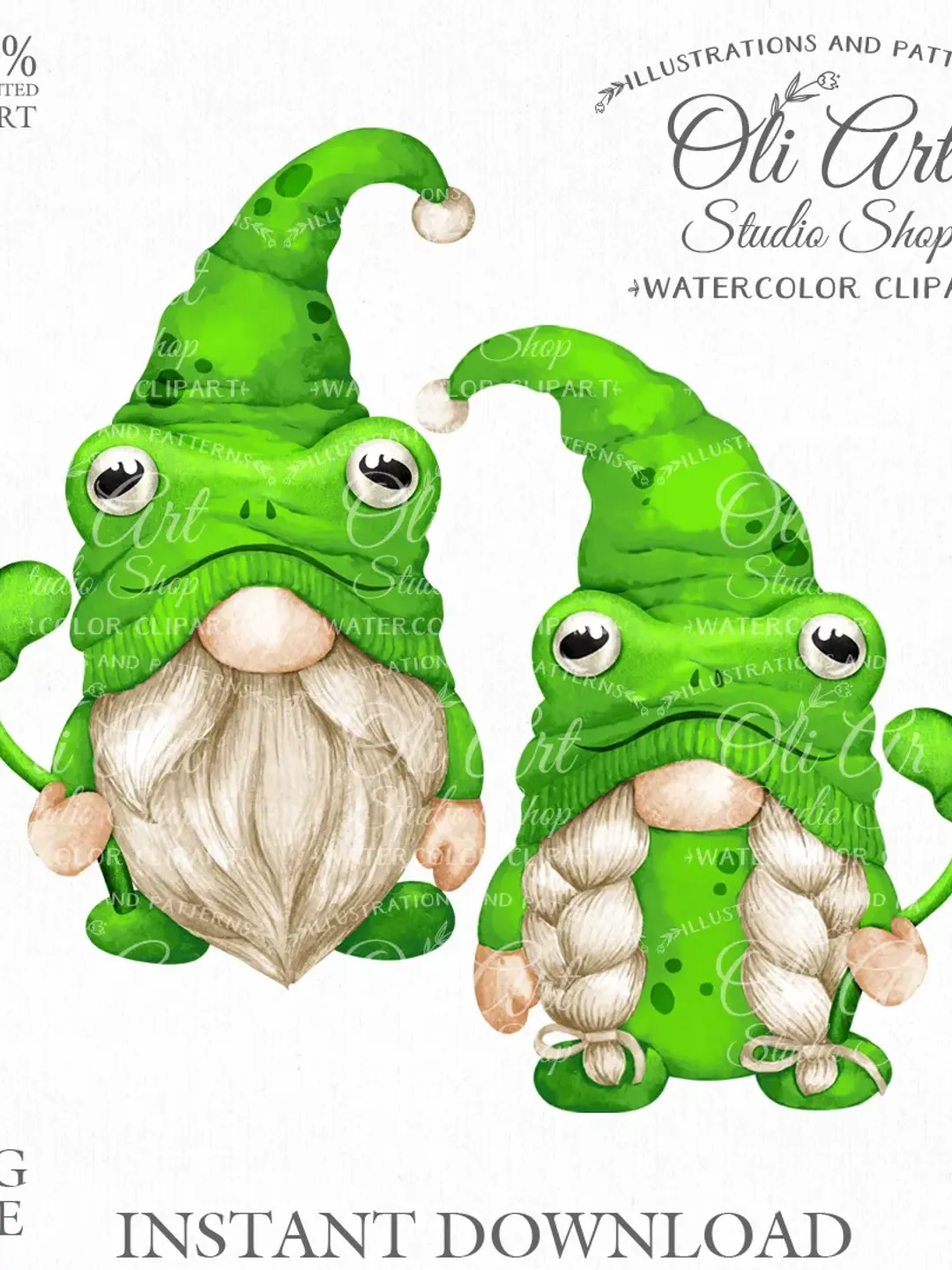 Gnomes Frog Clip Art. Cute Characters. Hand Drawn graphics. Digital Download. OliArtStudioShop