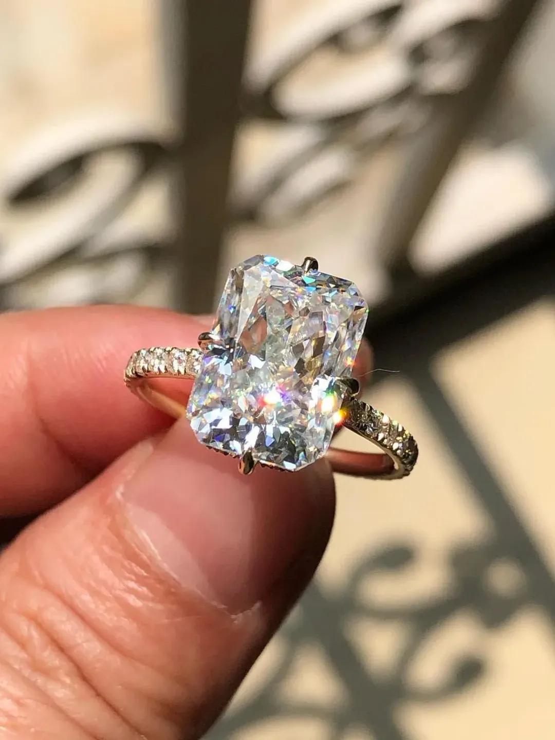 Radiant Cut Moissanite 11x9mm/5.25ct Prong Set Wedding Ring,Valentine Gift,Gift For Her,Anniversary Ring,Perfect gift for Her,Birthday Gift.