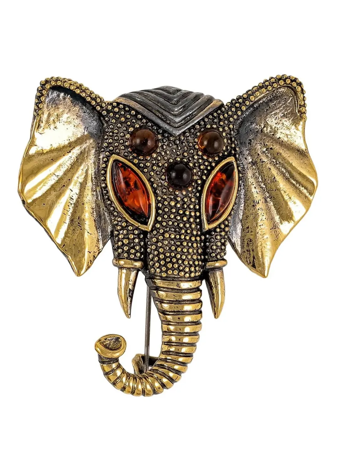 Elephant Brooch Ganesha Africa Animal Jewelry Gold Brass Amber Jewelry Brooch Men Women Hippie Jewelry Vintage Style