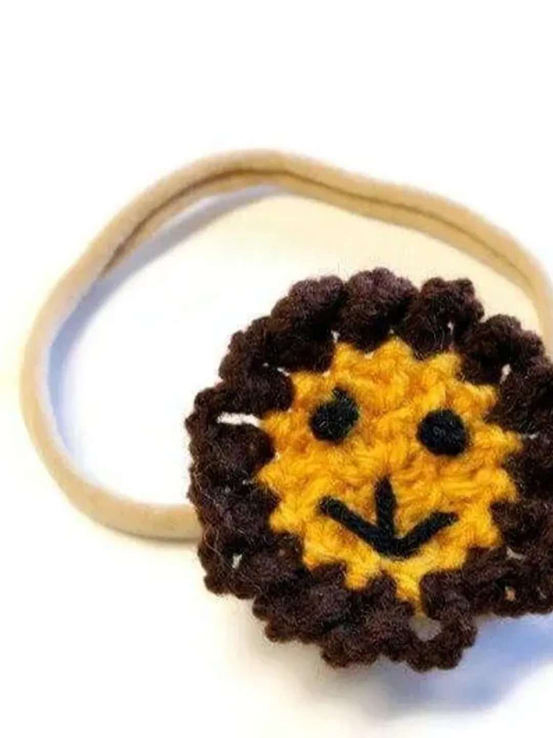 Crochet Lion Face Hair Clip or Headband, Little Girls' Hair Accessories, Nude Nylon Headbands, Baby Shower Gift Ideas, Wild Animal Hair Bow