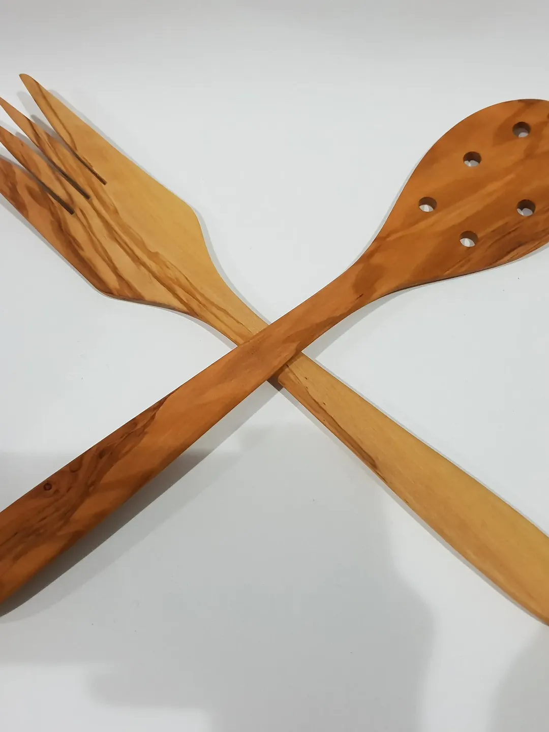Wooden Set of Big Fork (Forchettone) + Big Spatula with 6 holes 13.78 Inches - AKwood - You will get what you see!