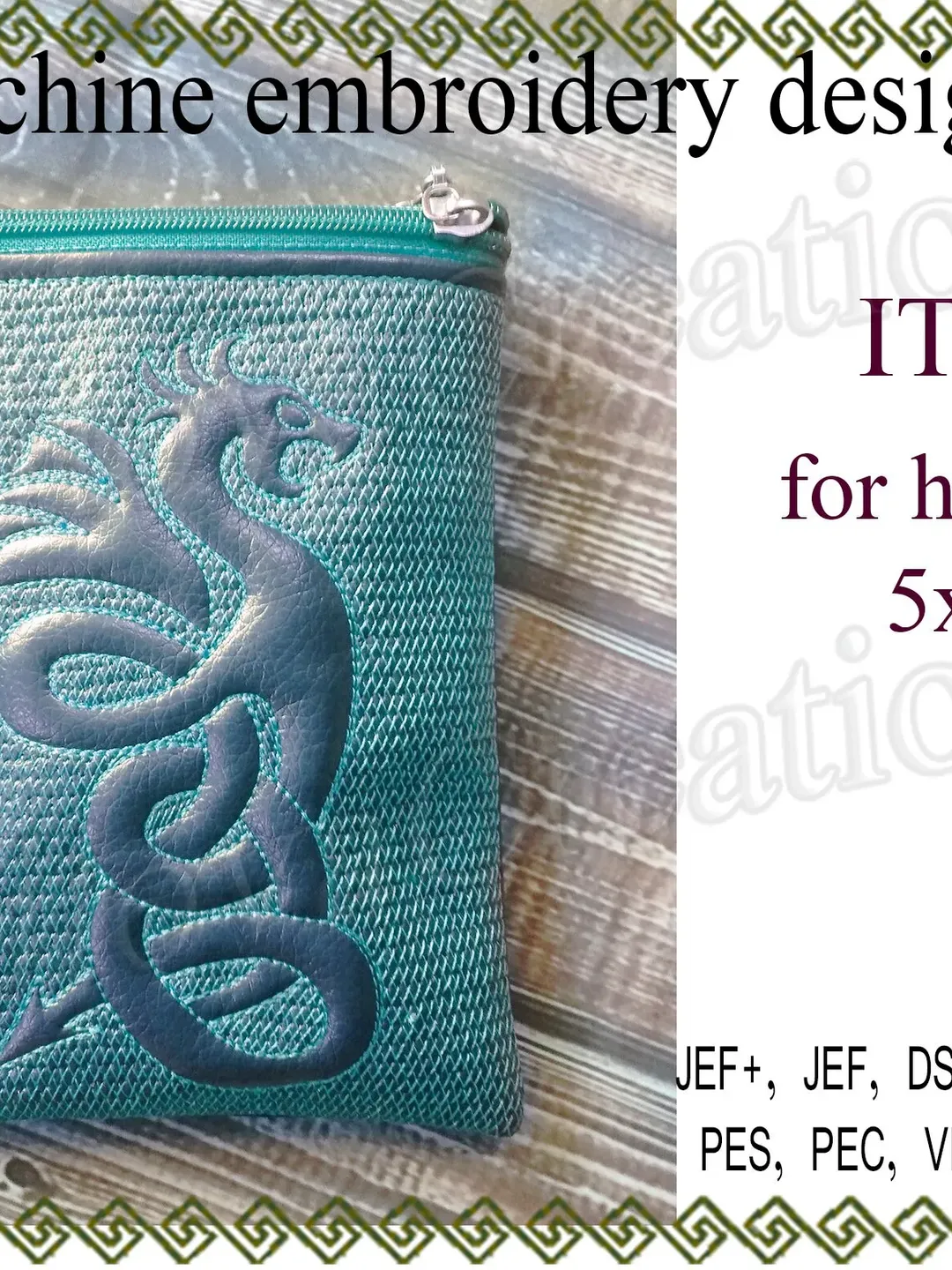 dragon zip bag embroidery designs. cosmetic bag embroidery designs zippered bag travel ITH zippered bag Embroidery Design. File Instant