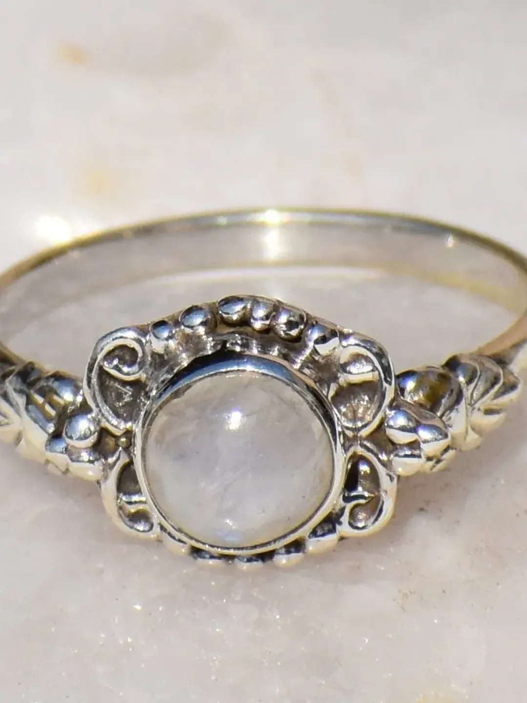 Moonstone Ring, Sterling Silver Ring, Round Gemstone, Statement Ring, Handmade Ring, Anniversary Ring, Precious Ring, Promise Ring, Gift Her