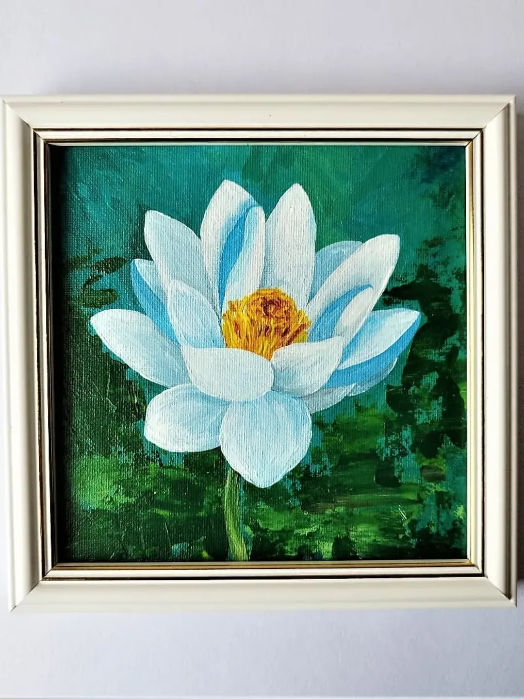 Blue flower wall art, Flower wall decor for living room, Lotus painting, Flower painting blue, Painting impasto