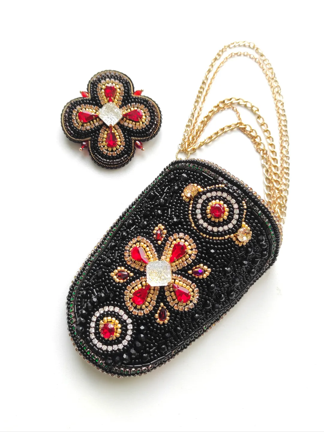 Jewelry set, epaulette , beaded brooch, brooch pin, black brooch, mothers day gift, gift for friend, handmade gifts