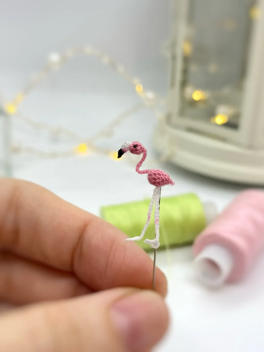 Flamingo micro crochet bird dollhouse miniature small animal toys collectible figurine small cute gift