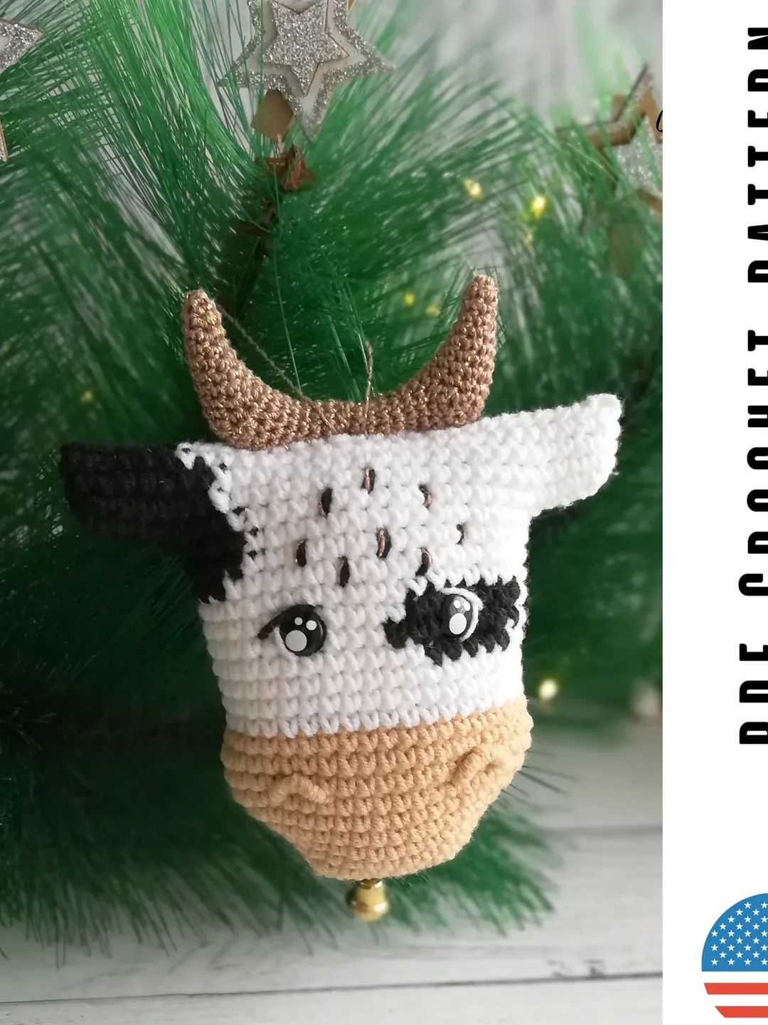 Crochet Bull pattern, amigurumi Christmas ornament, crochet cow Christmas tree decor, PDF pattern by CrochetToysForKids