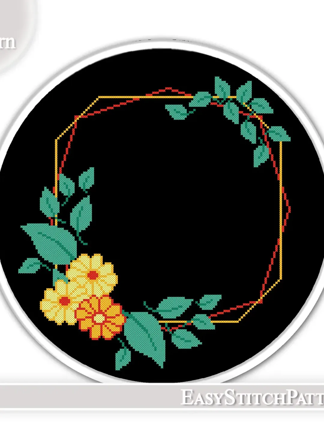 Cross Stitch Pattern Flower. Wreath cross stitch pattern. Flower frame cross stitch.