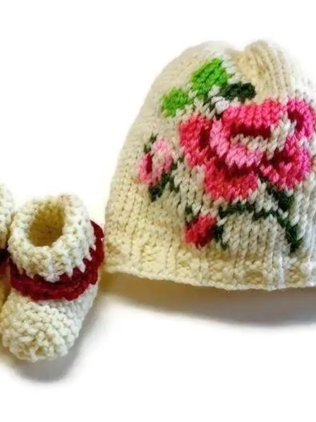 Floral Hat and Booties for New Babies, Pink Flowers and Socks, Expectant Parents Baby Shower Gift Ideas, New Baby Crib Hat and Shoes, Photos