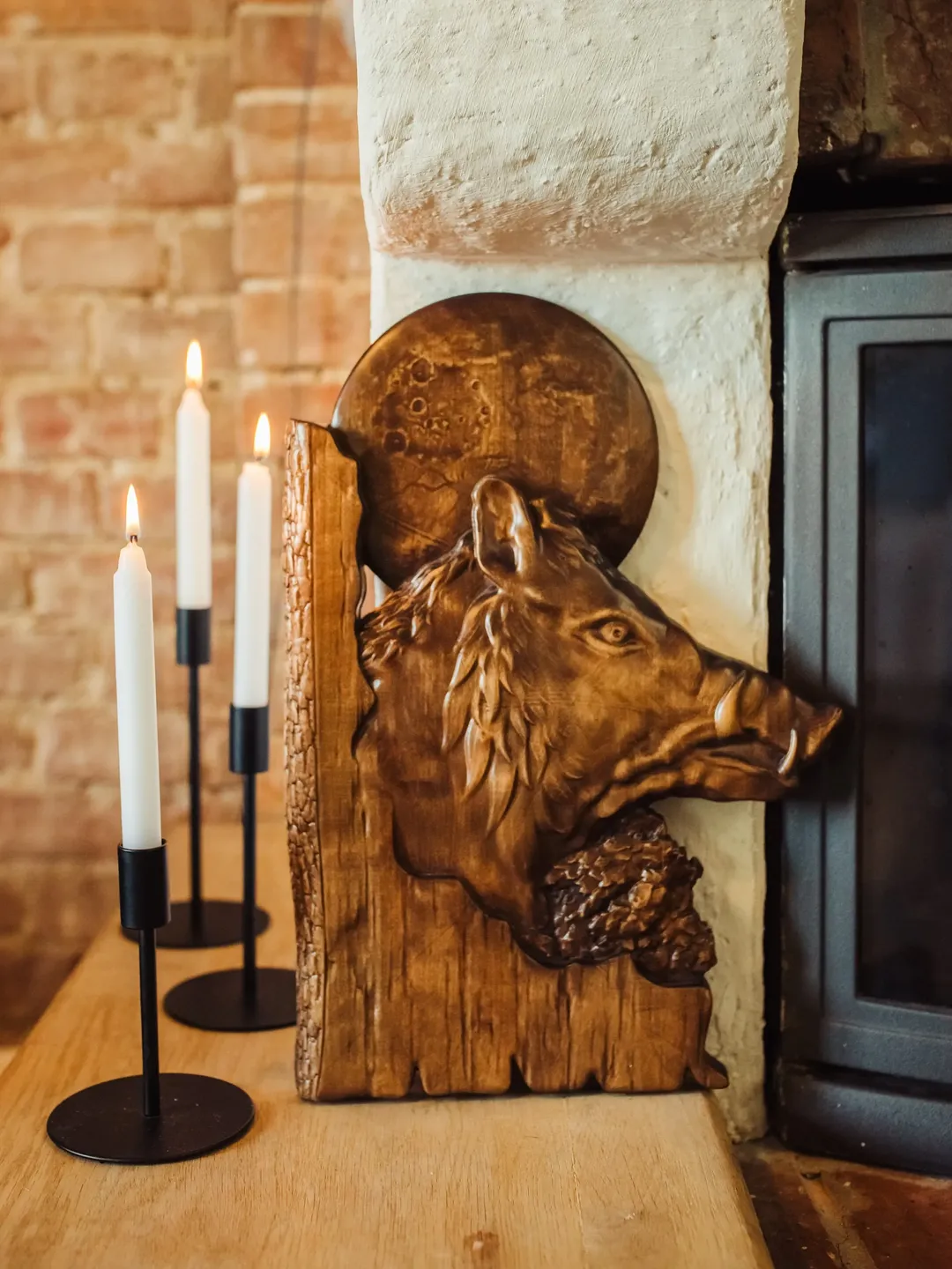 Wall decor, Hunters gift, Fathers day gift, Wooden Carver Panel Boar, Wooden wall Gift, carved wood wall art wild boar