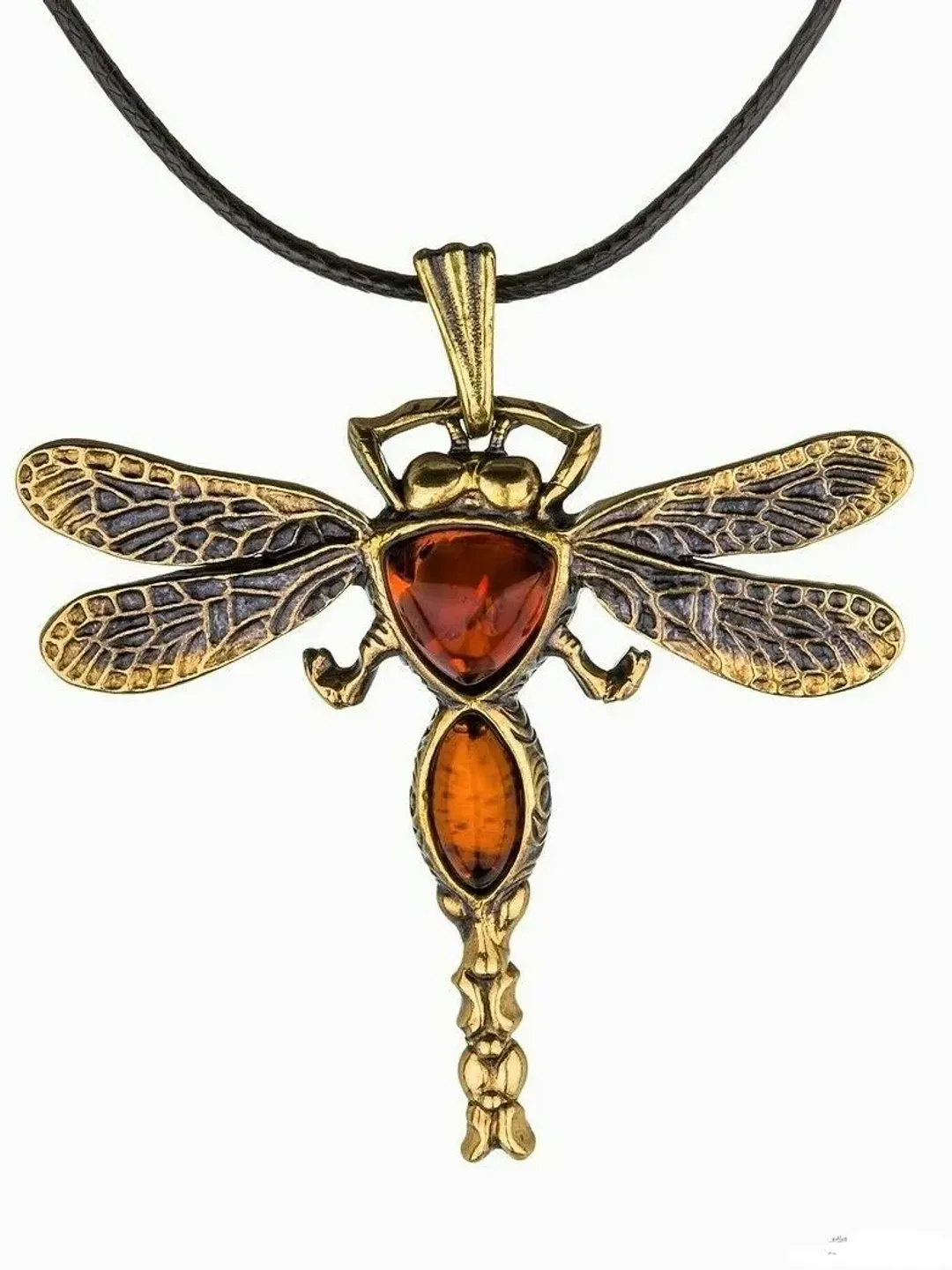 Big Dragonfly Insect Necklace Amber Jewelry Dragonfly Pendant Gold Orange Amulet Necklace handmade Amber pendant women