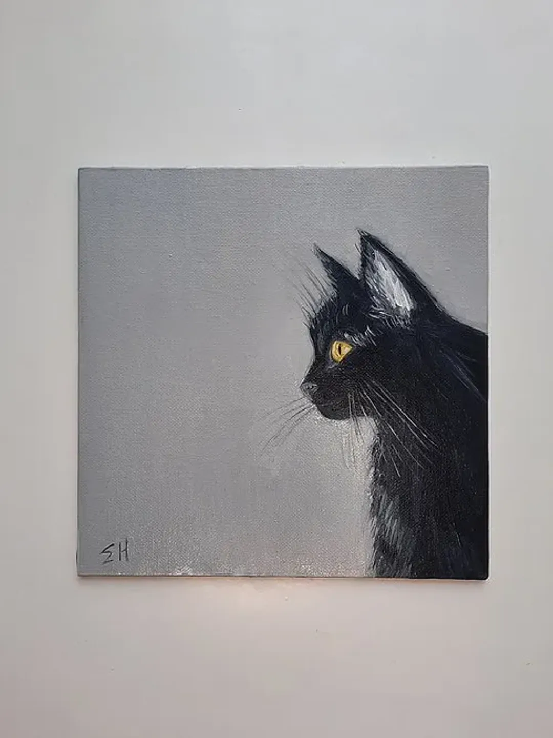 Black cat oil painting Pet portrait oil painting Cat original painting
