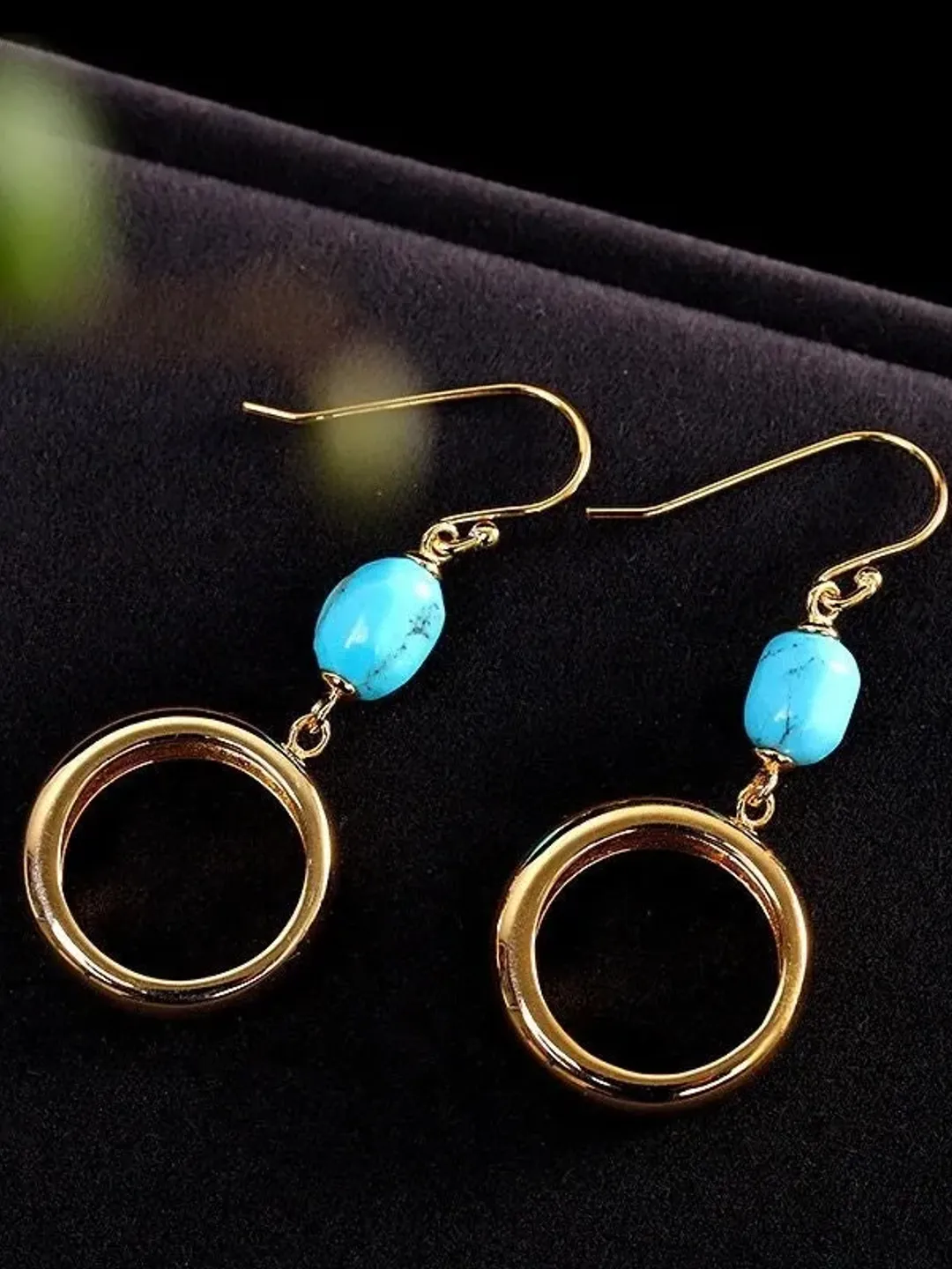 Turquoise Gold Hoop Earrings, Gemstone Hoop Earrings, Turquoise Dangle Hoop Earrings, Bohemian Hoop Earrings, Turquoise Hoop Drop Earrings