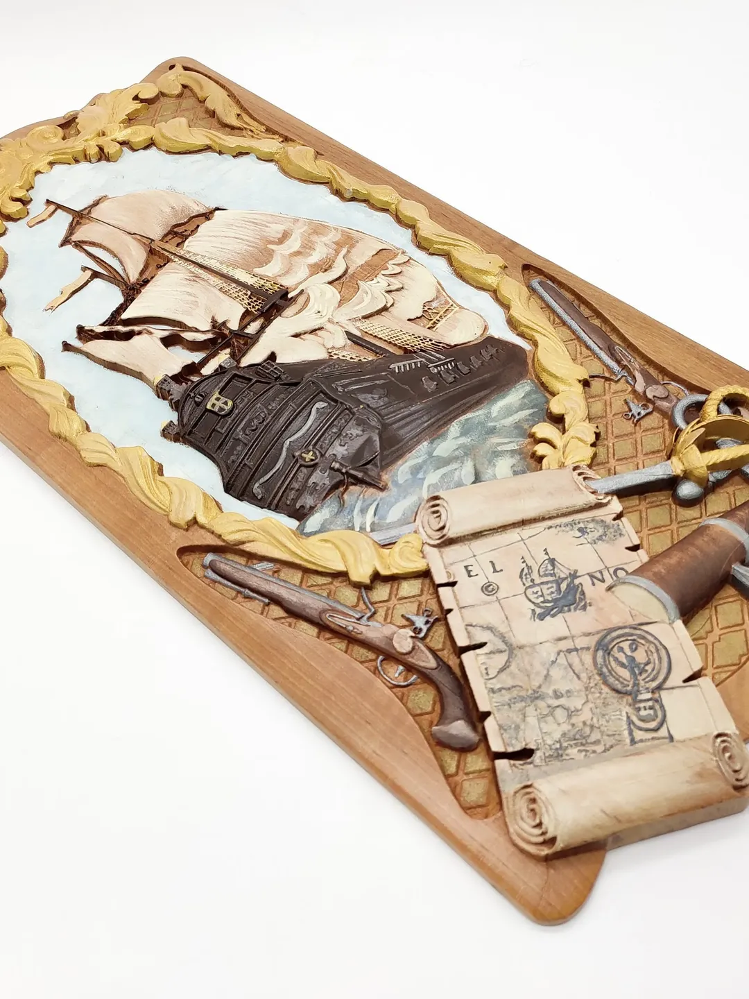 wooden ship, Sailors gifts, Fathers day gifts, A ship, Wooden Carver Panel a ship, Wooden Gift on the wall, carved wood wall art