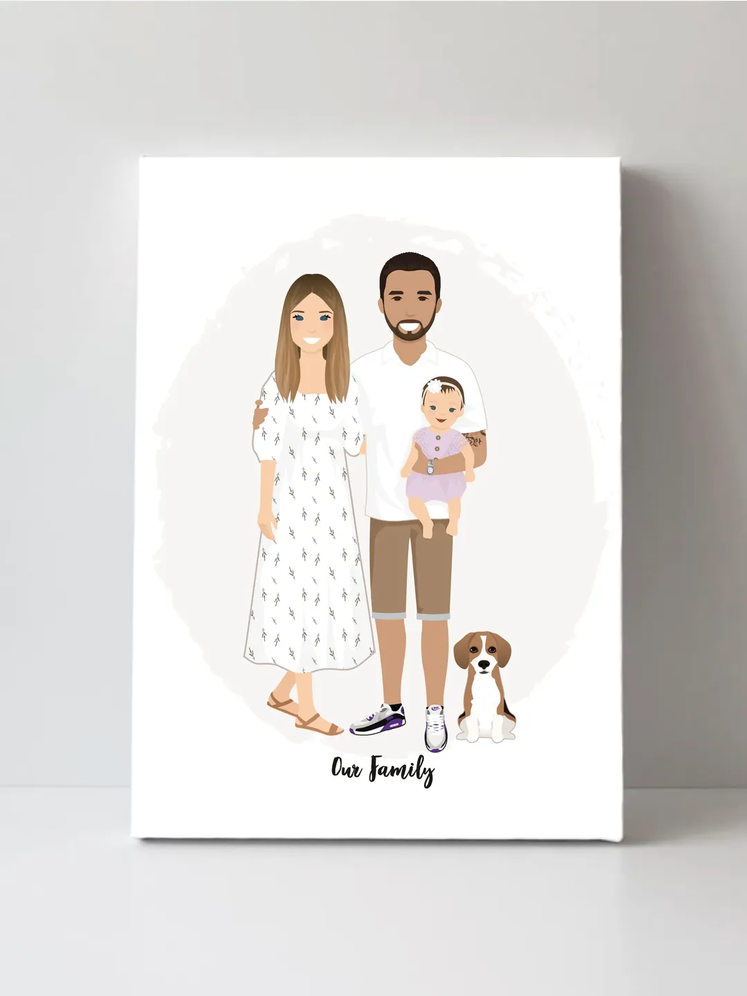 Custom Family Portrait with pet, Christmas illustration, First gift for mother day