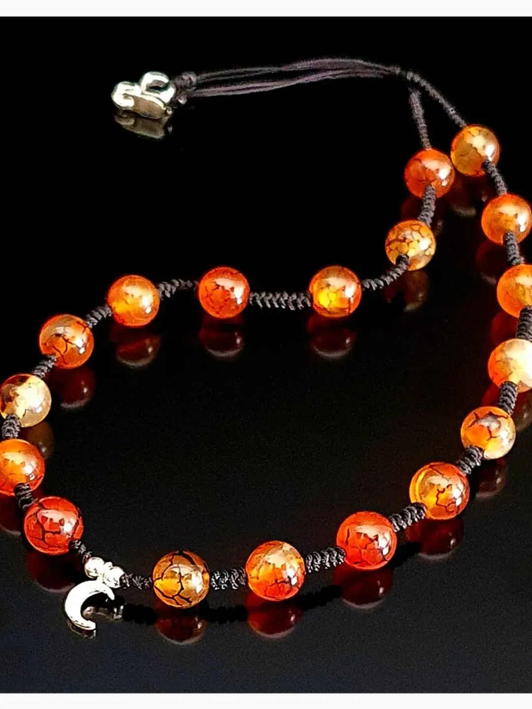 Spider Agate Necklace, Silver New Moon Pendant, 925 Sterling Silver Accessory, Halloween Concept Jewelry, Gifts for Women, Dragon Vein Agate