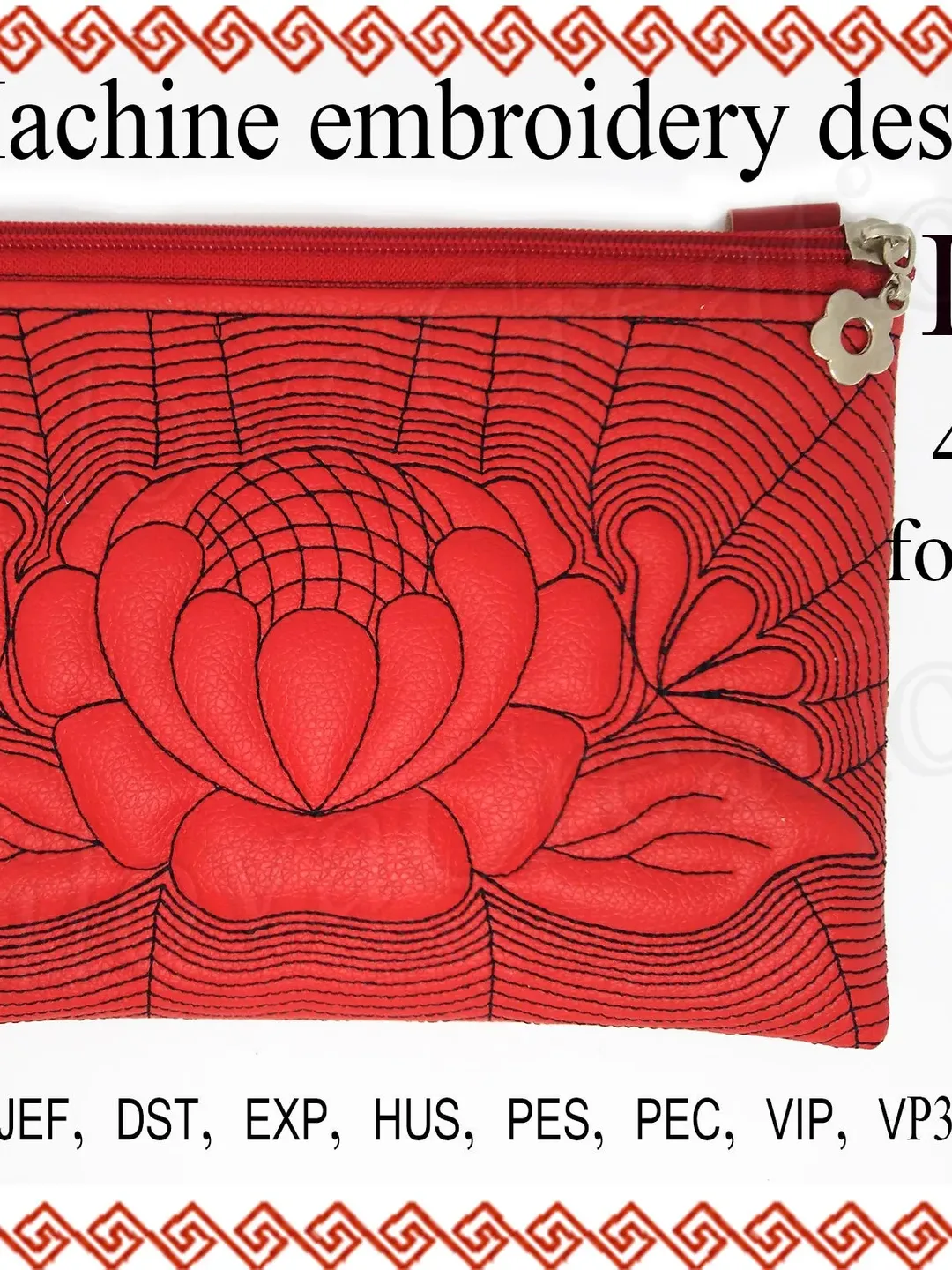 Machine embroidery designs in the hoop cosmetic bag ITH Flower zipper bag Instant Download