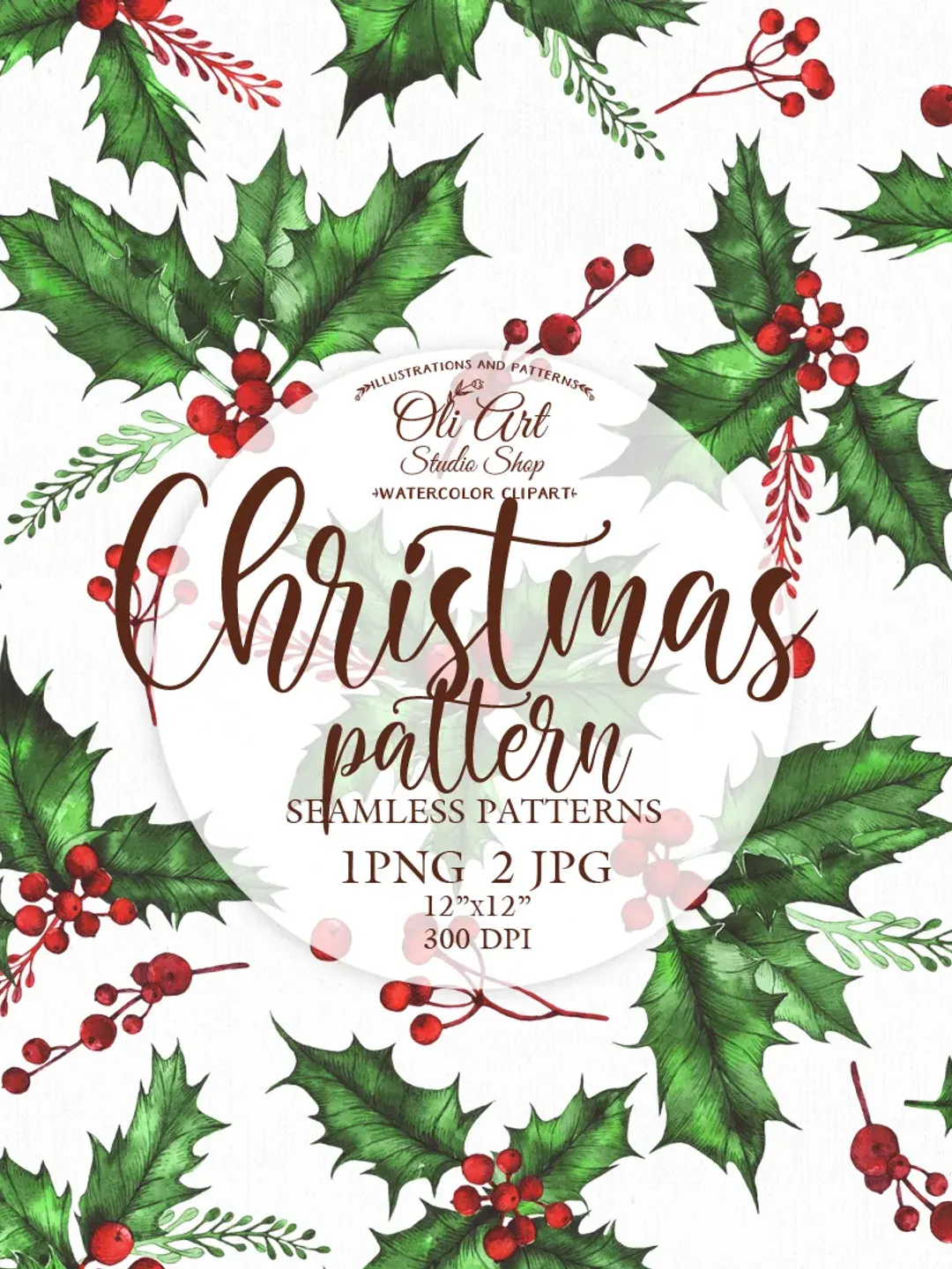 Download Seamless Patterns. Christmas. Xmas. Winter Leaves. JPG. PNG. Digital Download. OliArtStudioShop