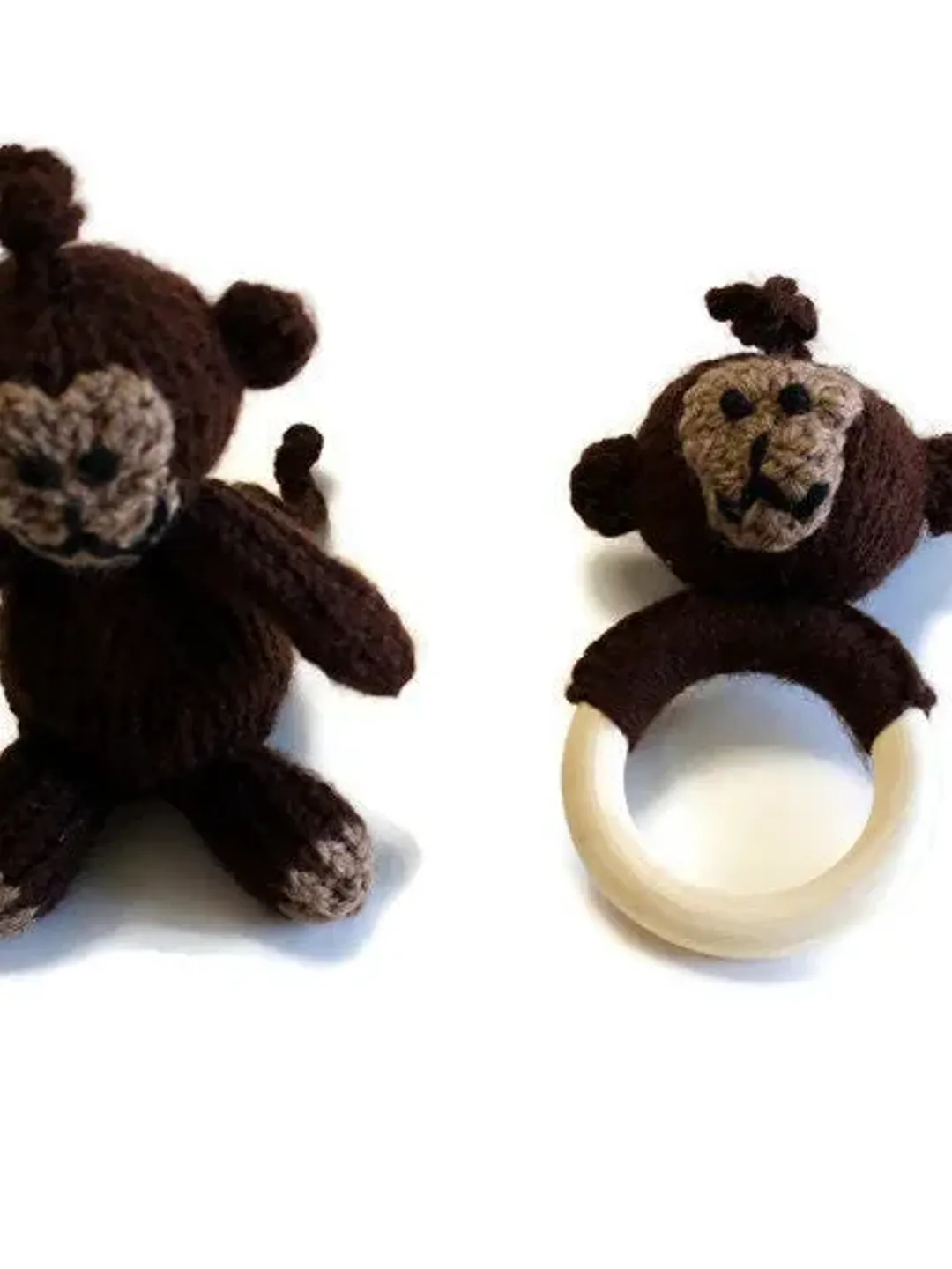 Monkey Ball Rattle Crochet Monkey Plushie and Rattle Set, Soft Rattles with Wooden Rings ...