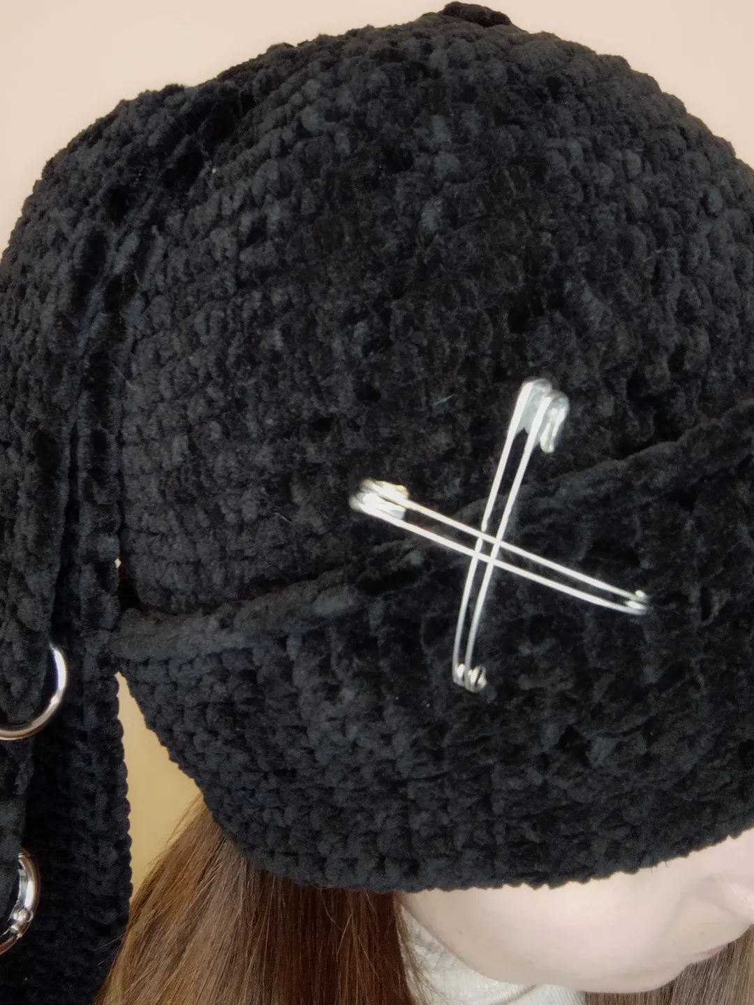 Bunny ear beanie handmade. Black bunny beanie crochet  display picture 3