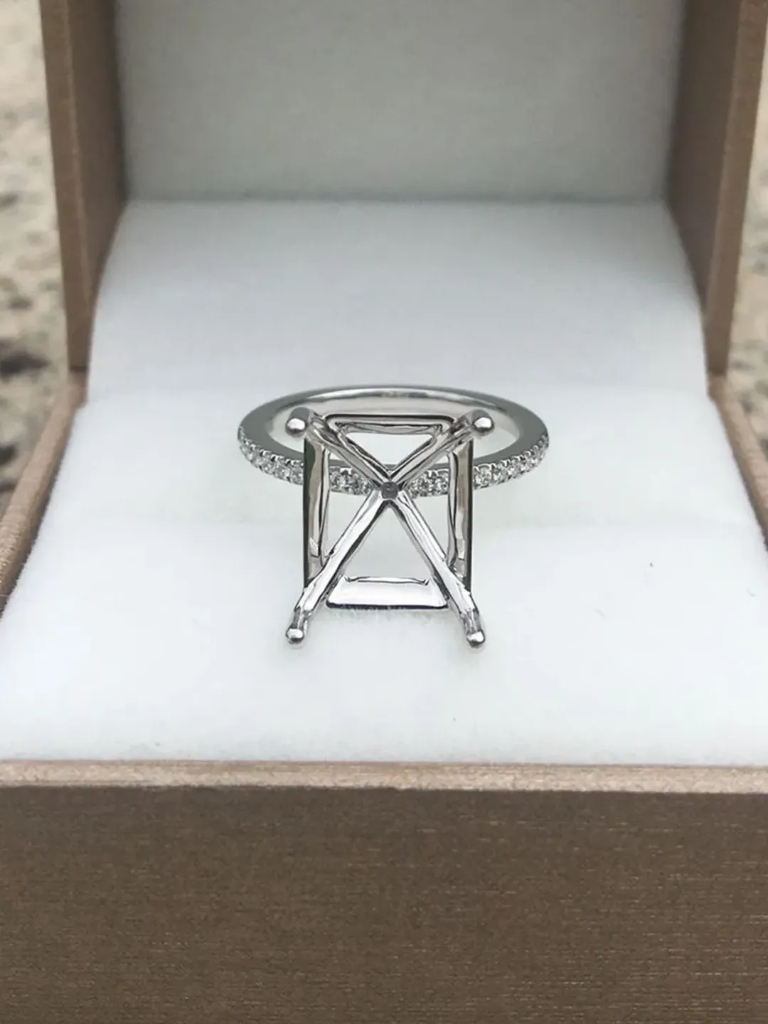 Engagement Ring,  9x11mm Emerald in 14K White Gold Semi Mount Ring, Diamond Ring