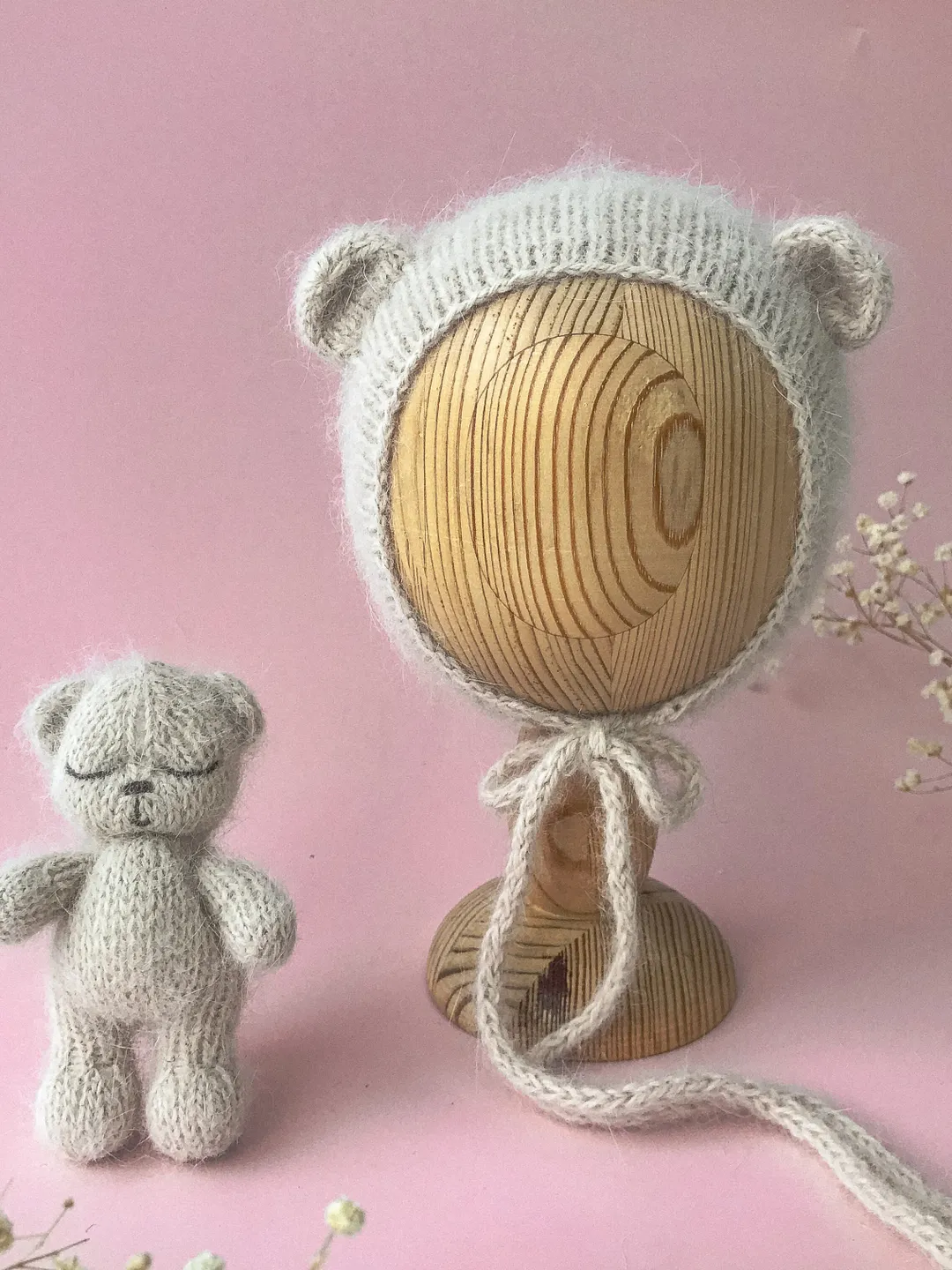 Pre-order, Bear set, Toy and bonnet for newborn photography props