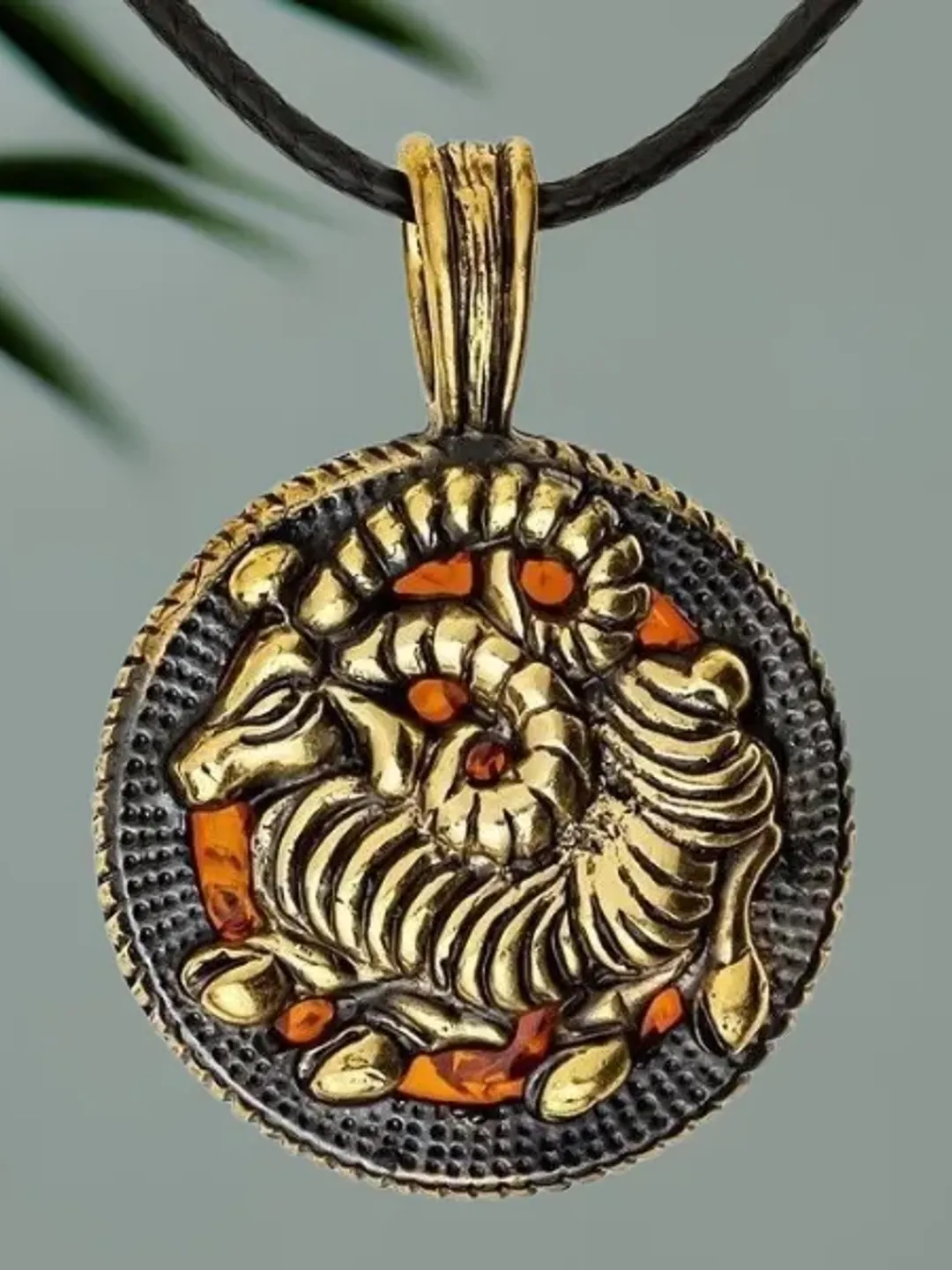 Aries Necklace Men Pendant Amulet Necklace Gold Black Brass with Amber Pendant Aries Zodiac Jewelry locket necklace