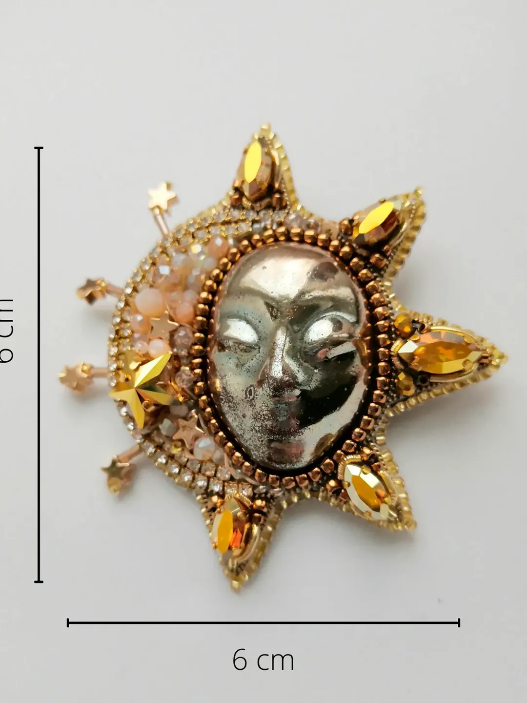 The Sun beaded brooch pin moon brooch gift for women