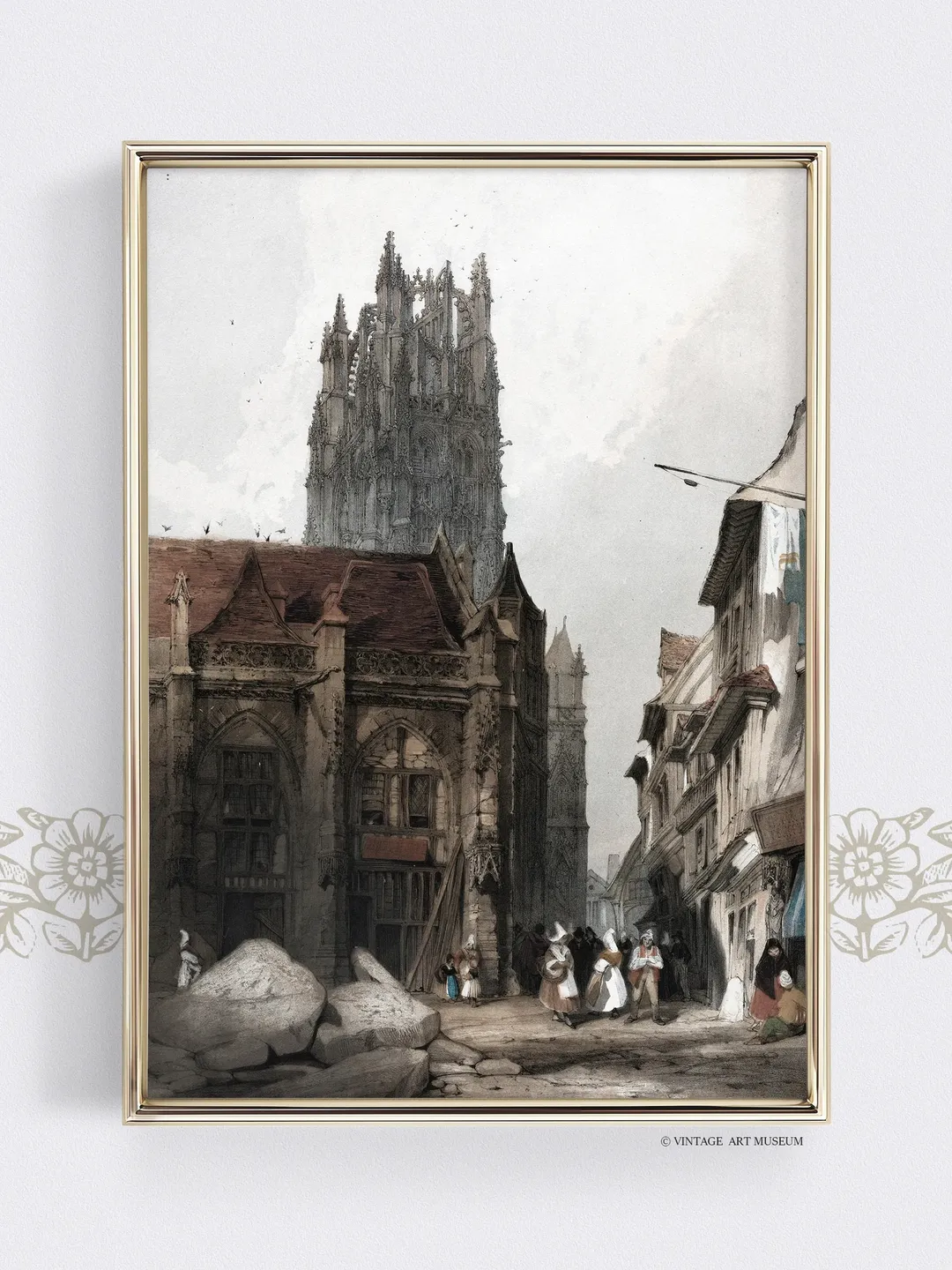 Paris Architecture Antique Wall Art, Vintage Cityscape Painting, Printable Decor | 163