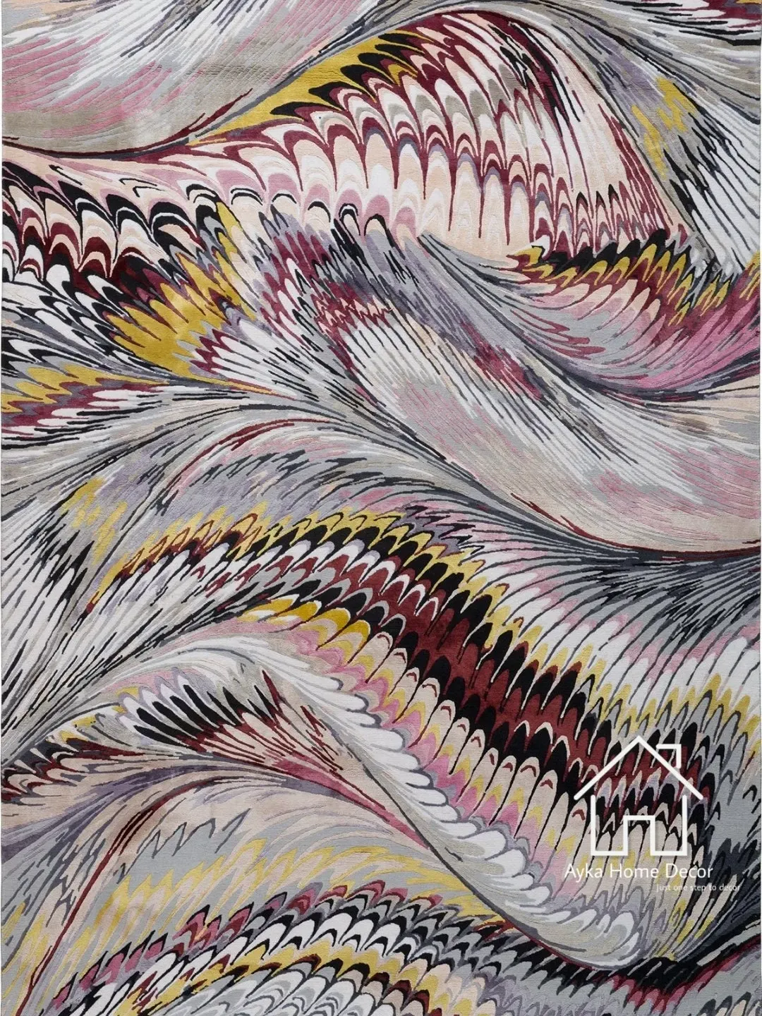 Wings Textured Hand Tufted Erase Pattern Traditional Area Rug  Woolen Carpet Large Area Rug Silk & Wool For Customized Size Dm us