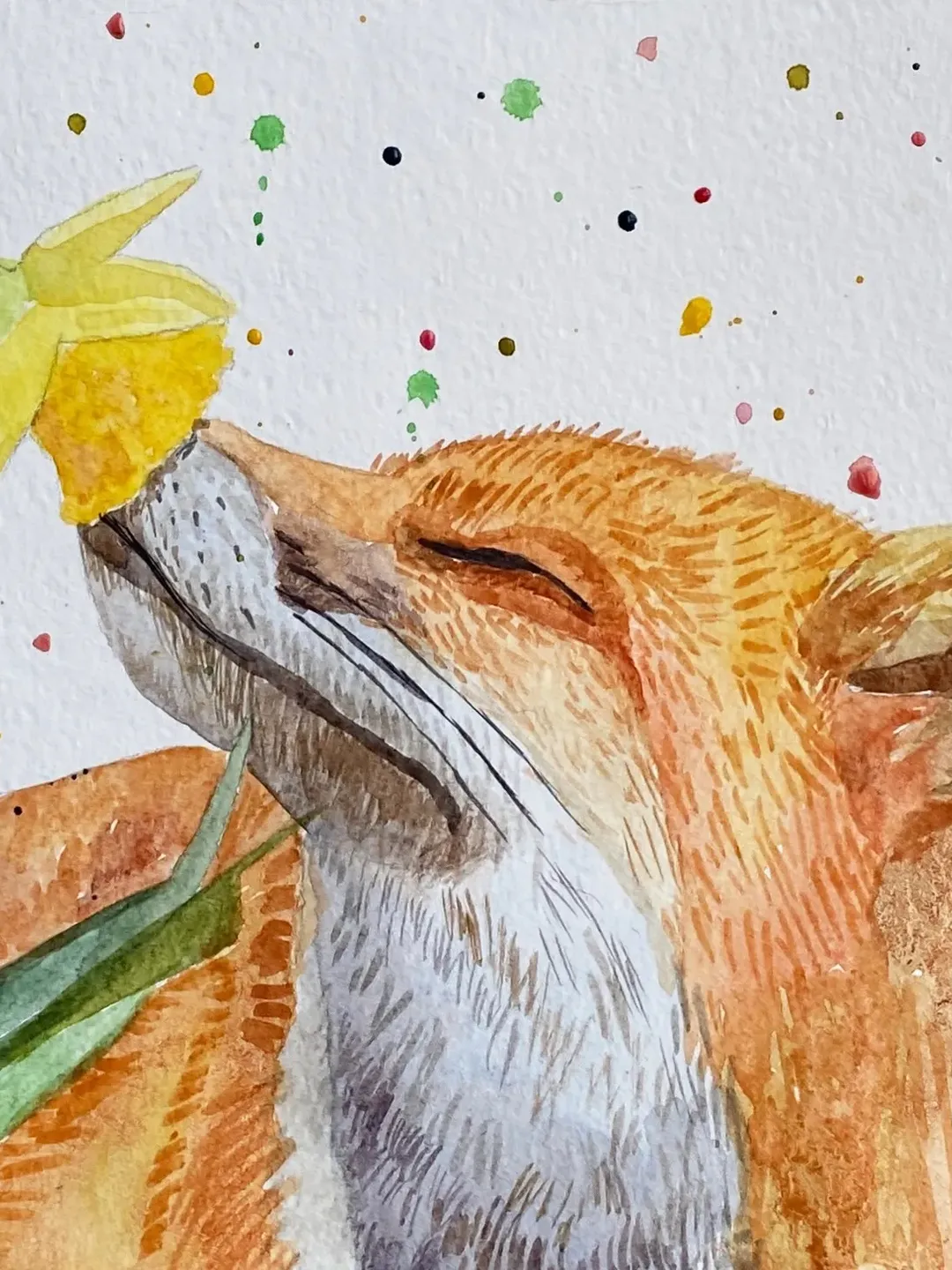 Red Fox Painting Original Art Watercolor Woodland Animal Wildlife Artwork Animal " 5 by 7"