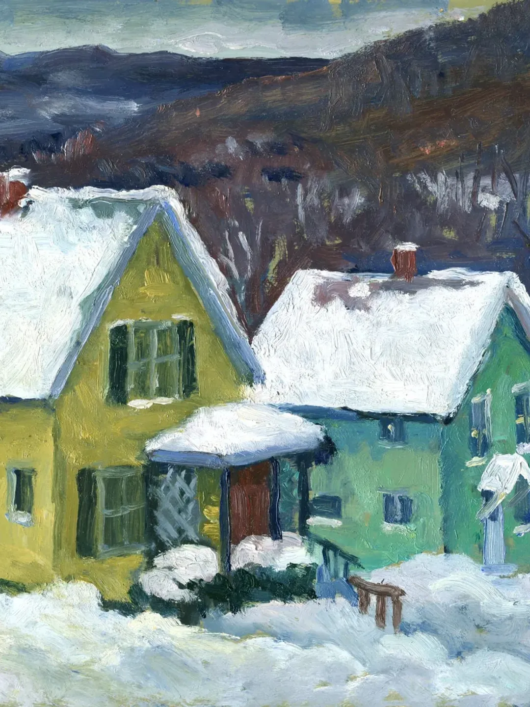Original Winter Landscape Painting - Snowy Houses/North Adams - 8x10 Oil on Panel, Plein Air Impressionist Snow Scene, Signed Original