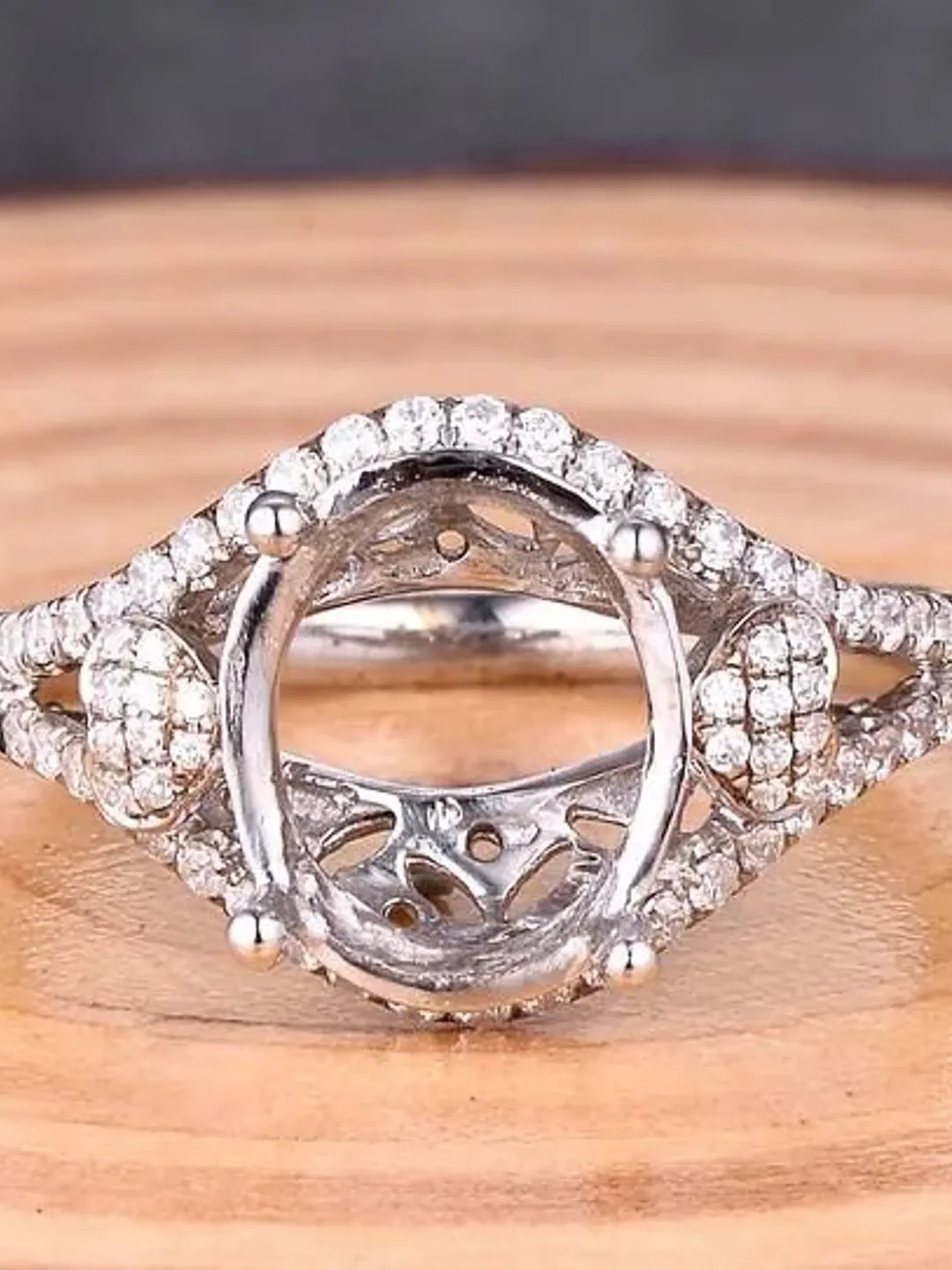 Solid 14K White Gold Oval 8x10MM Fashion Semi Mount Ring