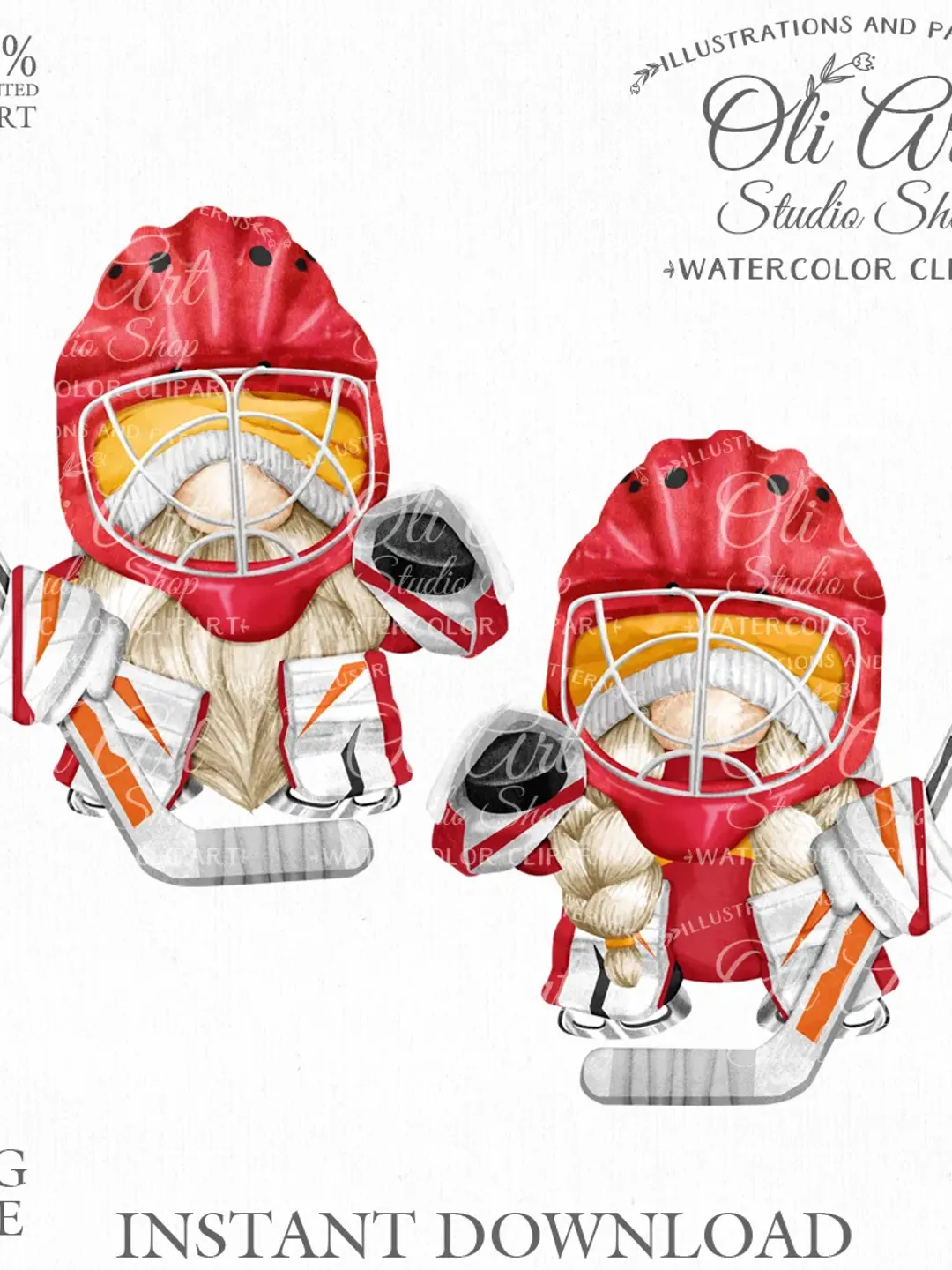 Hockey Goalie Gnome Clip Art. Sports Gnome. Cute Characters. Hand Drawn graphics. Digital Download. OliArtStudioShop