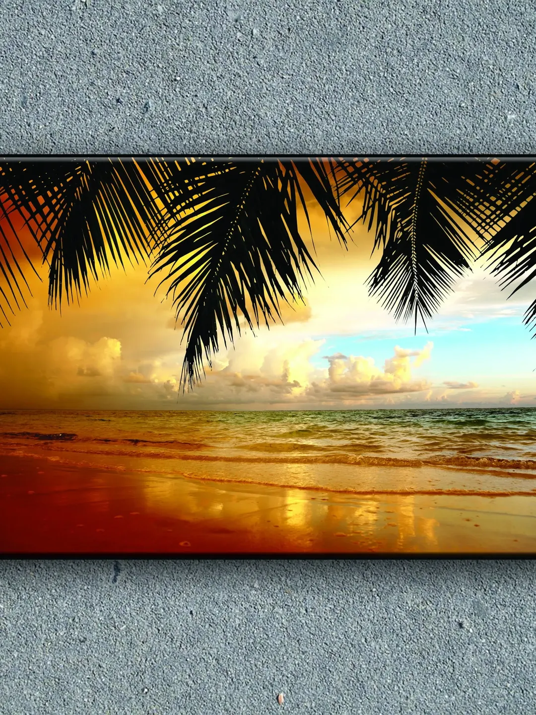 Palm and Sea Landscape Print on Canvas , Floating Frame Option, Modern Wall Art, Extra Large Canvas Wall Art