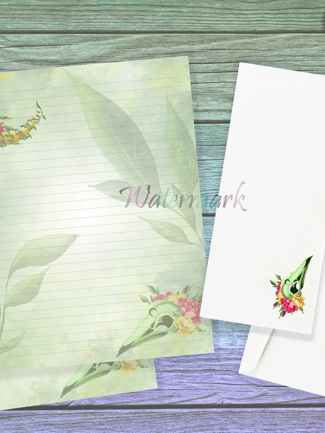 Floral Skull Stationery | Bird Skull Writing Paper Set | Bones Paper | Moon Letter Paper | Bird Skull Pages | Floral Stationery Paper Set