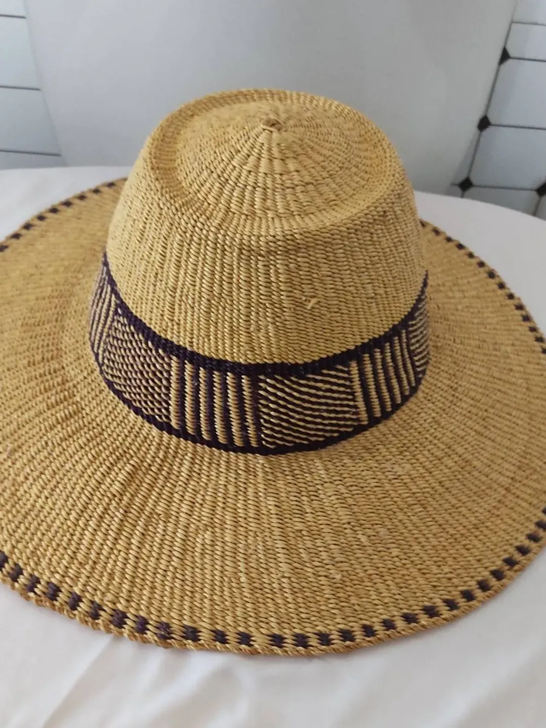Wide brim  straw hat with leather strap | Floppy hat | Beach Hat