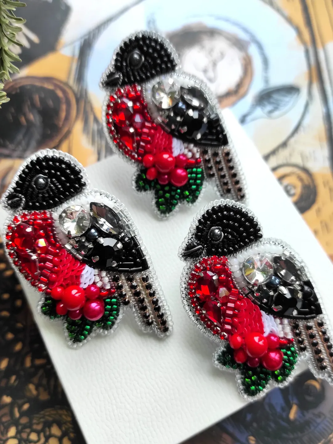 bullfinch brooch, bird brooch, brooch pin, beaded brooch, mothers day gift, handmade gifts, brooch, birds, hand embroide